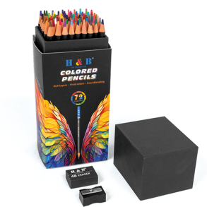 H&B Oliebaserede Farveblyanter m. Viskelder & Blyantspidser - 72-stk.