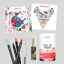 Roholt Studio Malebogspakke - Christmas + 60 Mobee Dual Tip Brush pens + Gelly Roll