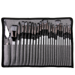 Pensels�t i foldeetui m. s�lvskaft - 25-Dele