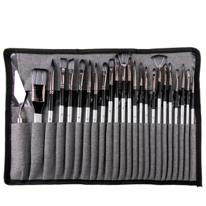 Pensels�t i foldeetui m. s�lvskaft - 25-Dele