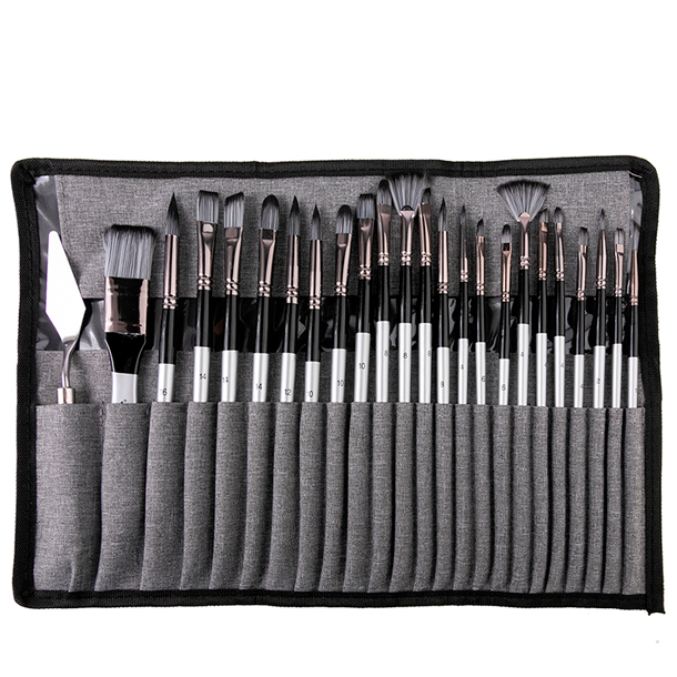 Pensels�t i foldeetui m. s�lvskaft - 25-Dele