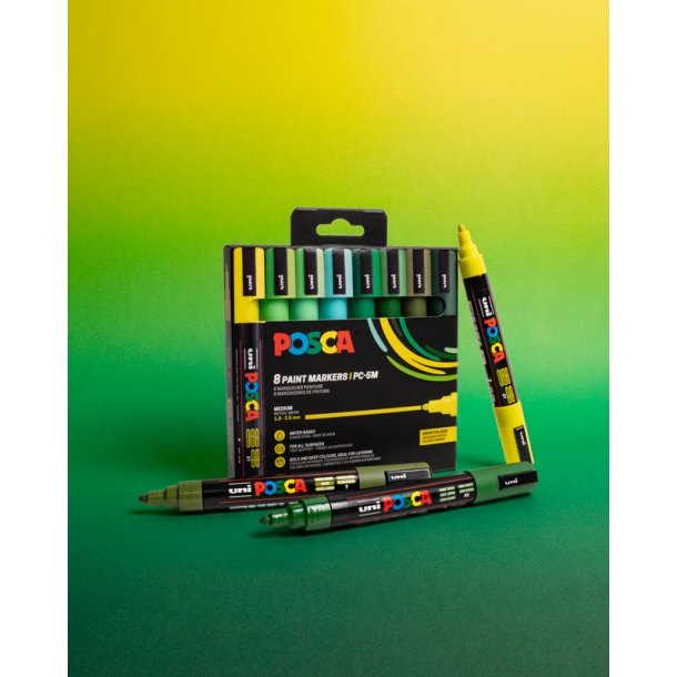 NYHED! POSCA PC-5M 1,8 - 2,5 mm Green Set 8-Pak