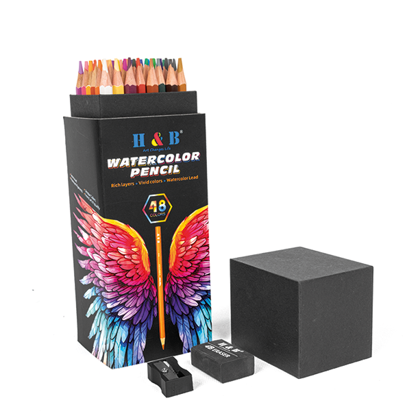 H&B Akvarelblyanter m. Viskelder &amp; Blyantspidser - 48-stk.