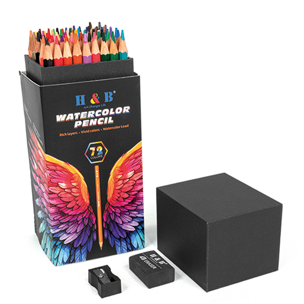 H&B Akvarelblyanter m. Viskelder &amp; Blyantspidser - 72-stk.